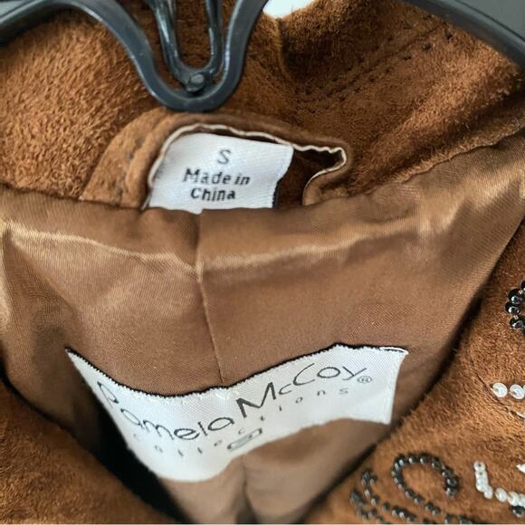 Pamela McCoy Brown Suede Western Embroidered Beaded Jacket Blazer Small Boho - Picture 6 of 10